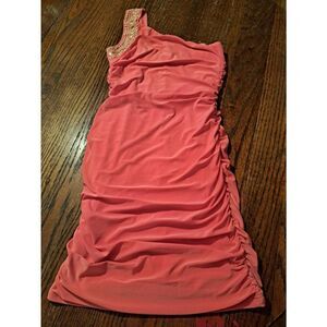 Small BodyC Coral Sleeveless One Shoulder Ruched Body Con Mini Dress Club Party